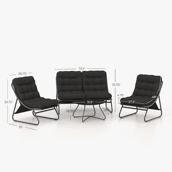 Mondawe 4-Piece Dark Gray Metal Patio Conversation Set Sectional Seating Set with Removable Padded Olefin Cushions