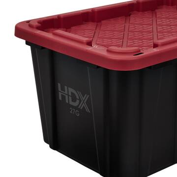27 Gal. Tough Storage Tote in Black with Red Lid