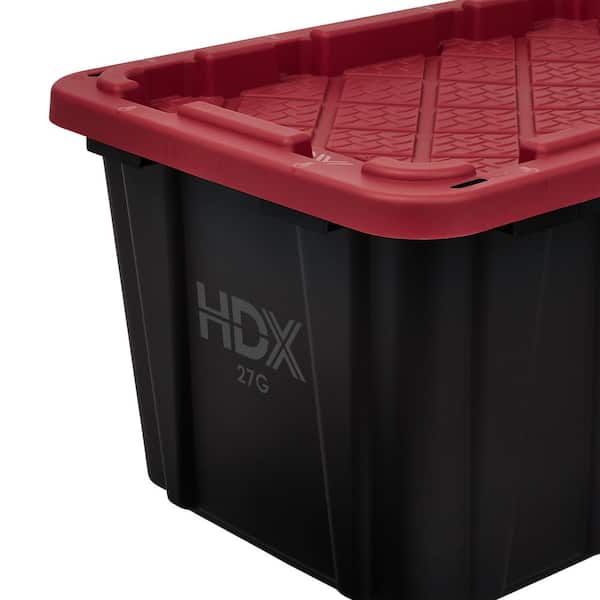 HDX 27 Gal. Tough Storage Tote in Black and Red 999-27G-HDX-RED