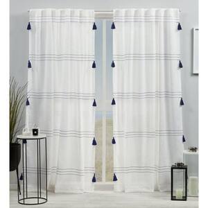 Demi Blue Horizontal Stripes Polyester 54 in. W x 84 in. L Hidden Tab Top Light Filtering Curtain Panel (Set of 2)