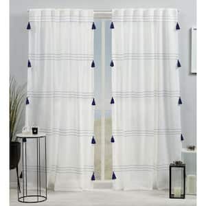 Demi Blue Horizontal Stripes Light Filtering Hidden Tab / Rod Pocket Curtain, 54 in. W x 84 in. L (Set of 2)