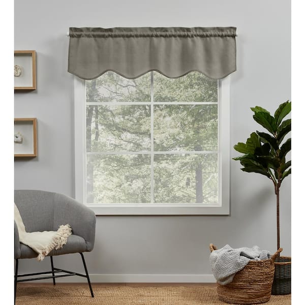EXCLUSIVE HOME Loha Cafe Brown Solid 54 in. W x 16 in. L Rod Pocket Scalloped Valance (Set of 2)