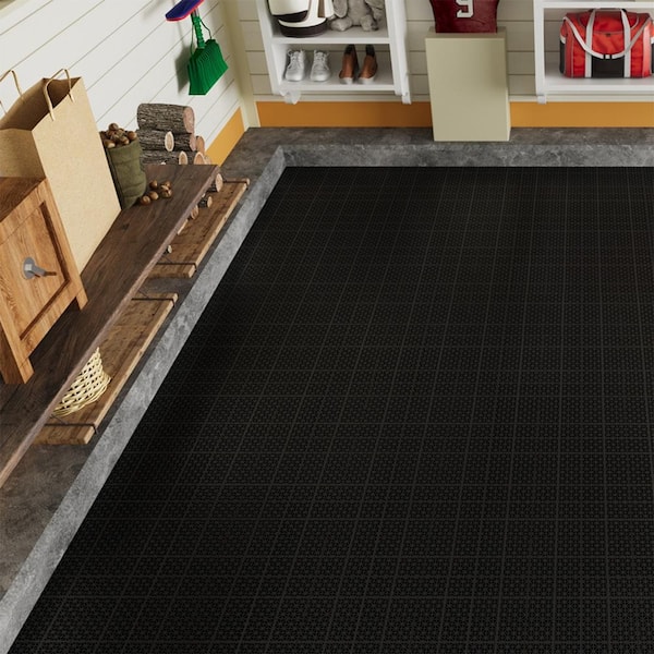 1 ft. x 1 ft. All-Weather Outdoor Plastic Composite Interlocking Deck Tiles in Black, Garage Floor Tiles (60 Per Case)