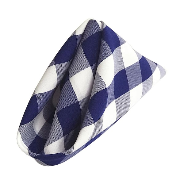 LA Linen 18 in. x 18 in. White and Royal Blue Gingham Checkered Napkins (10-Pack)