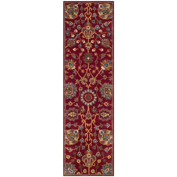 Heritage 2 ft. x 14 ft. Red Border Floral Runner Rug