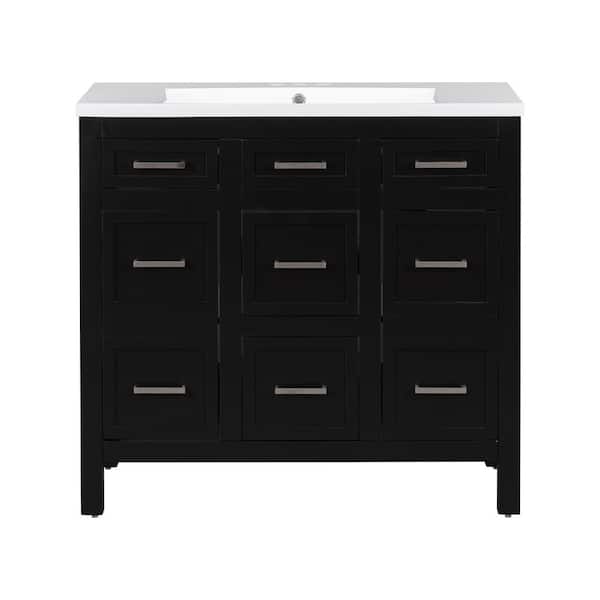 Nestfair 36 in. W x 18 in. D x 34 in. H Single Sink Freestanding Bath Vanity in Black with White Resin Top