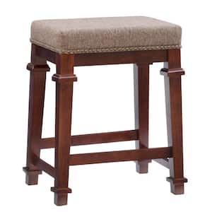 Nelson 25 in. Brown Backless Wood Bar Stool with Tweed Fabric Seat