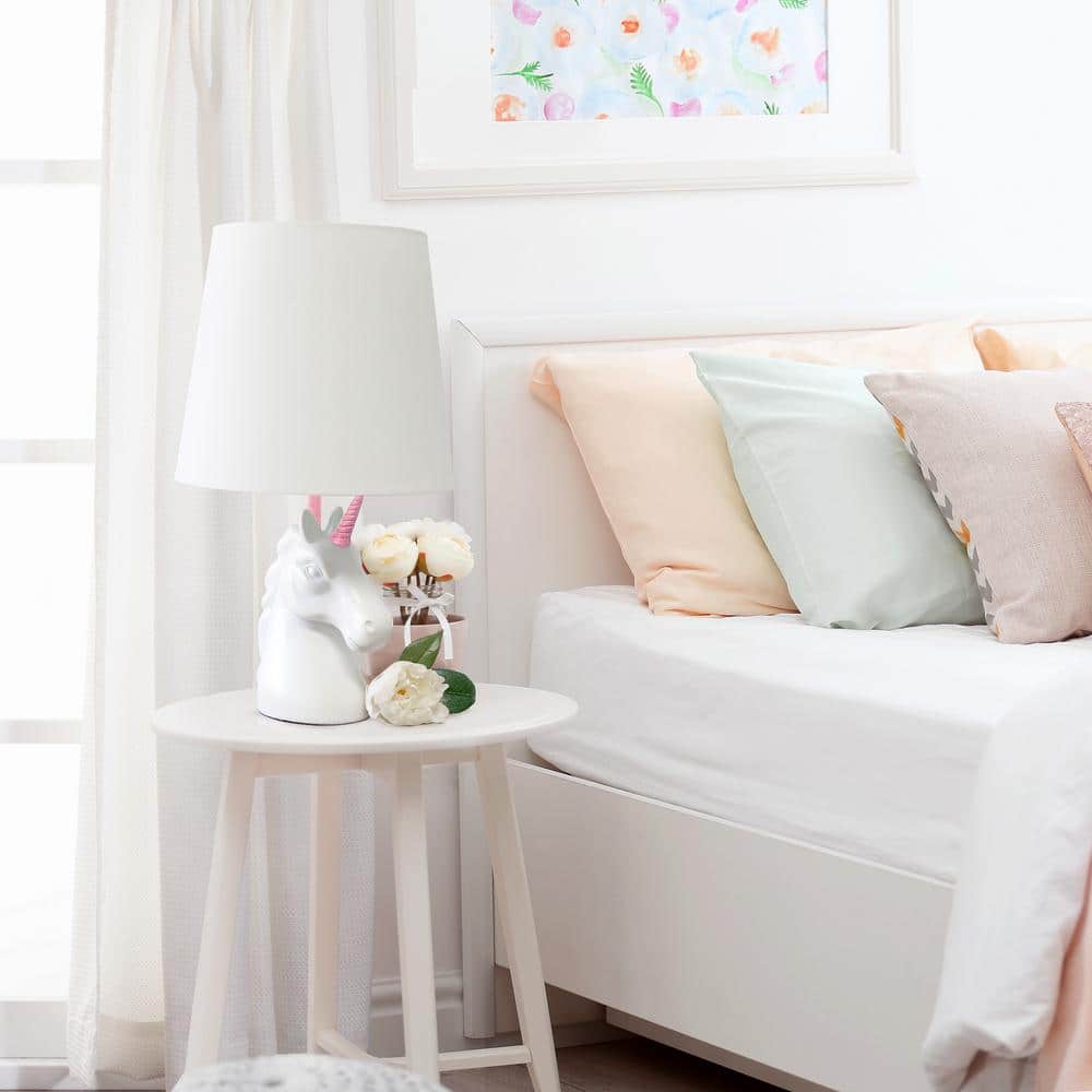 Sparkling Pink and White Unicorn Table Lamp for Kids