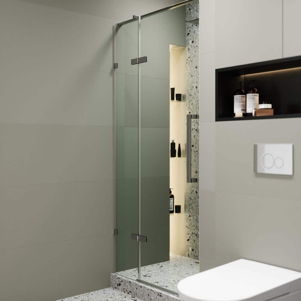 42'' Polished Chrome Hinged Frameless Shower Door with Clear Tempered Glass
