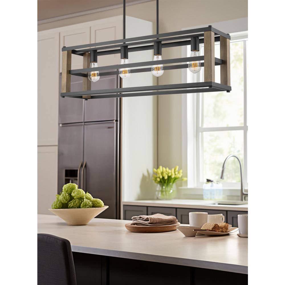 Goodwin 34" Black and Smoked Birch Farmhouse Island Light