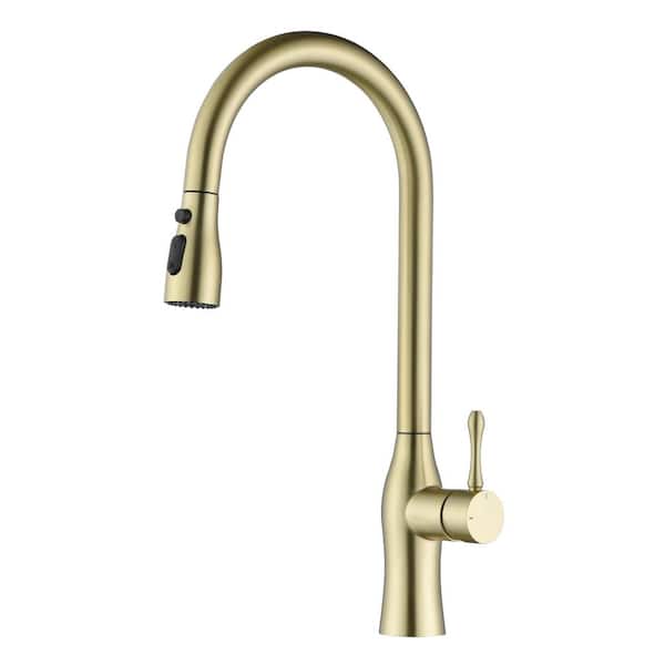 Tahanbath 17.5-Single Handle Pull Down Sprayer Kitchen Faucet 360° Spout Swivel in Gold