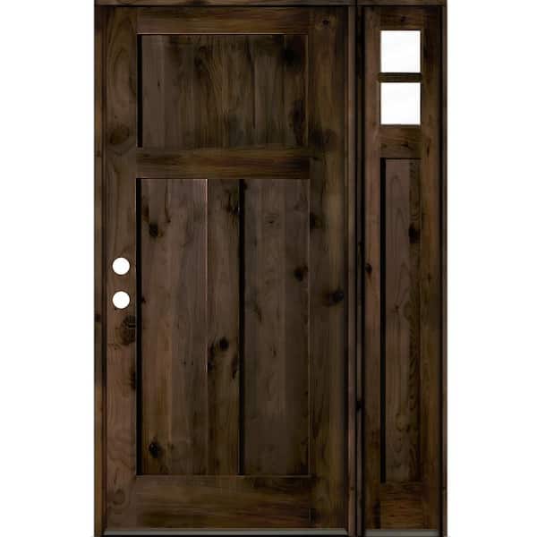 Krosswood Doors 46 in. x 80 in. Knotty Alder 3-Panel Right-Hand/Inswing Clear Glass Black Stain Wood Prehung Front Door/Right Sidelite