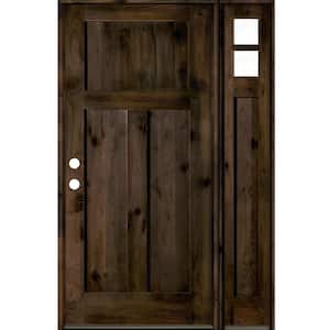 50 in. x 80 in. Alder 3 Panel Right-Hand/Inswing Clear Glass Black Stain Wood Prehung Front Door with Right Sidelite