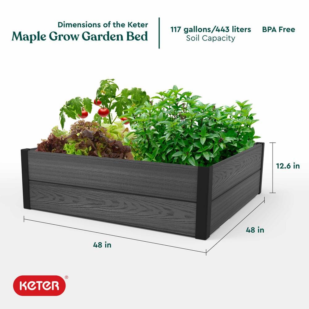 48" Grey Resin Wood-Look Outdoor Raised Garden Bed