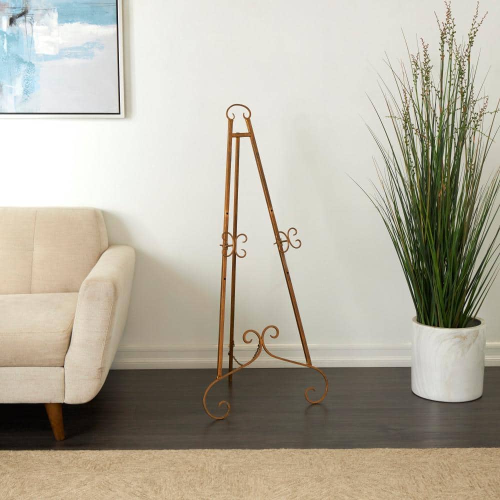 antiqued gold tall metal easel for