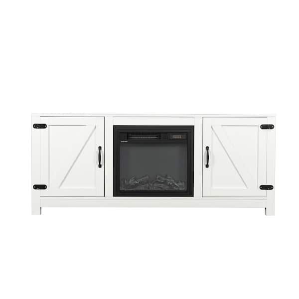 Z-joyee 57.87 in. White TV Stand Fireplace Entertainment Center Media Console with Storage Fits TV's up to 70 in.
