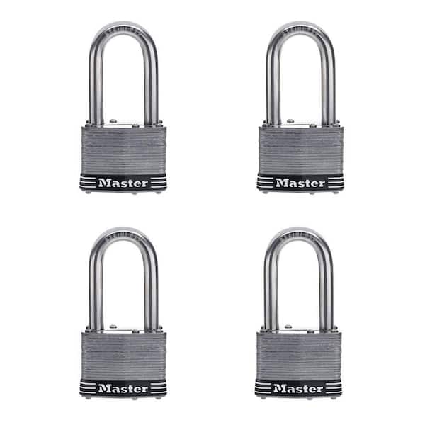 Master Lock Stainless Steel Outdoor Padlock with Key, 2 in. Wide, 2 in. Shackle, 4 Pack