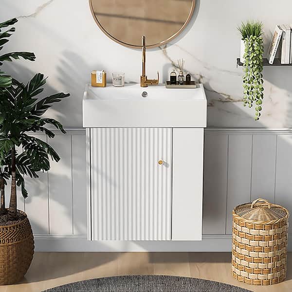 Staykiwi 21.6 in. W x 12.2 in. D x 26.4 in. H Single Sink Wall Mounted Bath Vanity in White with White Ceramics Top
