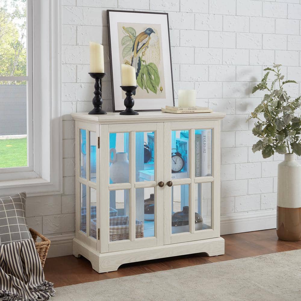 White 32 in. H LED Curio Display Cabinet Antique Showcase Cabinet with Adju