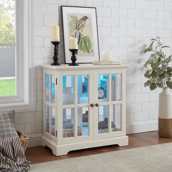 White 32 in. H LED Curio Display Cabinet Antique Showcase Cabinet with Adjustable Shelves Retro Bookcase Storage Cabinet