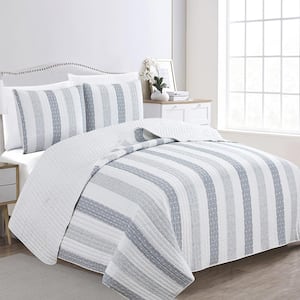 Gray Striped Pattern King Microfiber 3-Piece Quilt Set Bedspread