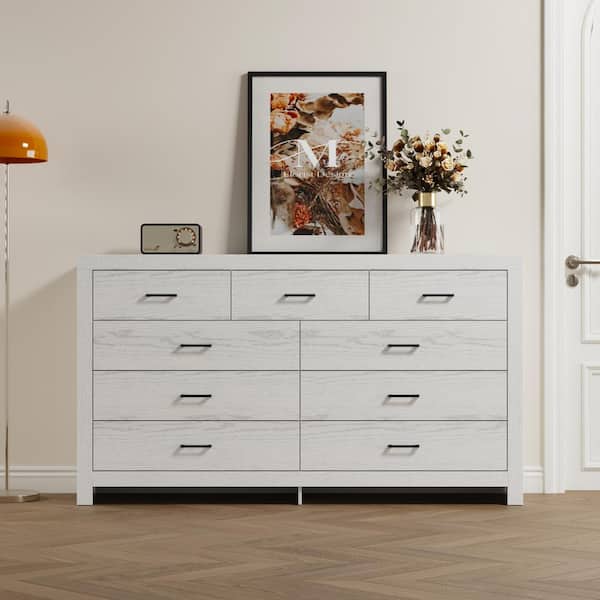 FUFU&GAGA White Wood Grain 63 in. W Wooden Chest of Drawers