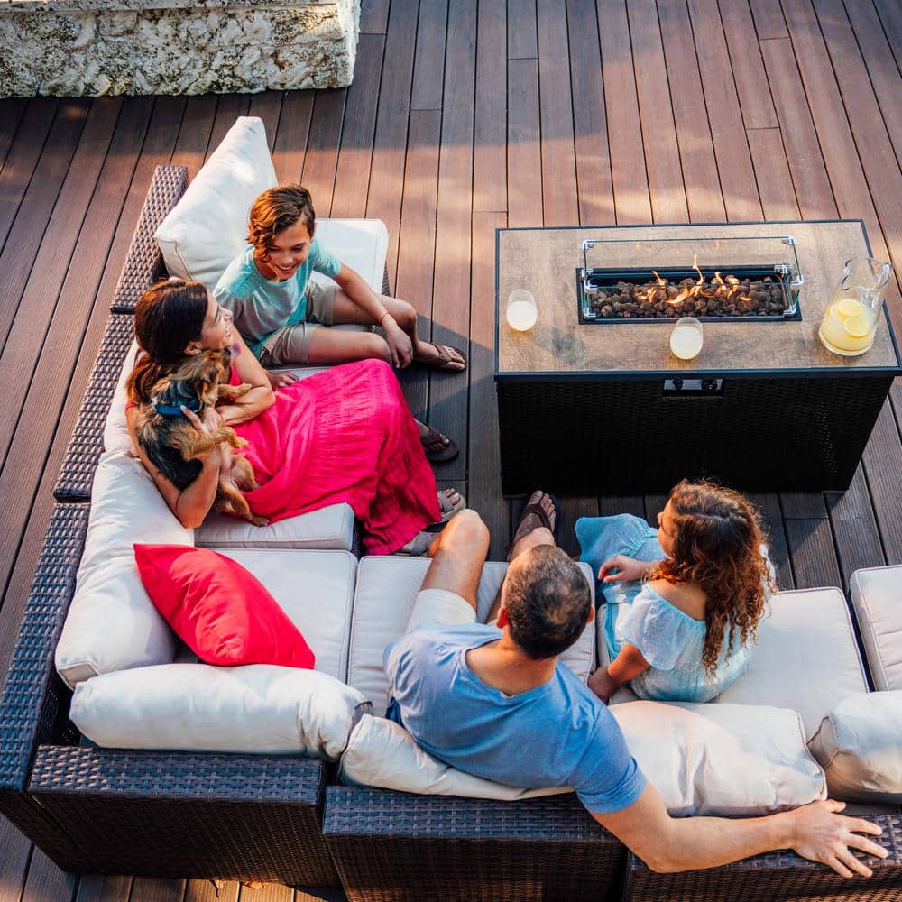 Nestl 43" Black Gas Fire Pit Table with Glass Shield