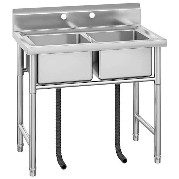 40.9 in.Wx22.8 in.Dx35.4 in.H Freestanding Stainless Steel Utility Sink-Double Bowl Commercial Prep Laundry/Utility Sink