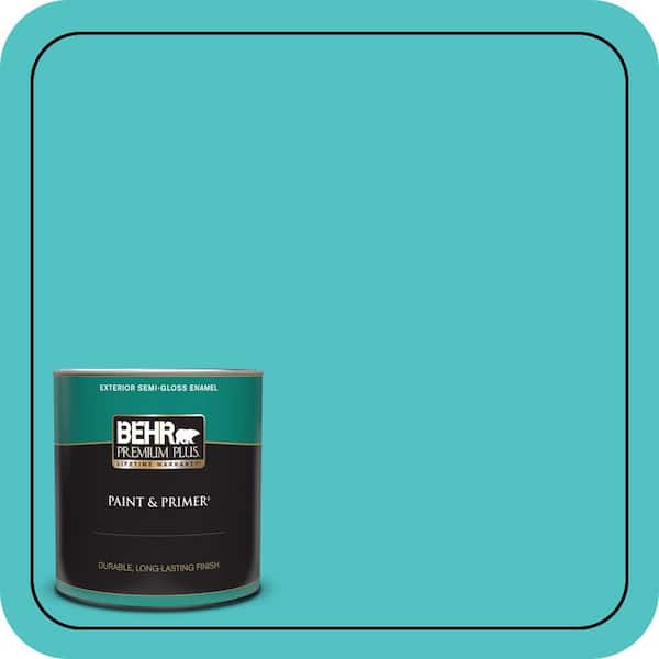 BEHR PREMIUM PLUS 1 qt. #500B-4 Gem Turquoise Semi-Gloss Enamel Exterior Paint & Primer