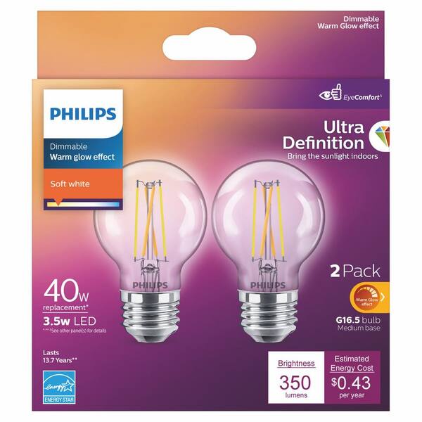 Philips 40-Watt Equivalent A15 Ultra Definition Dimmable Clear Glass E26 LED  Light Bulb Daylight 5000K (2-Pack) 564328 - The Home Depot