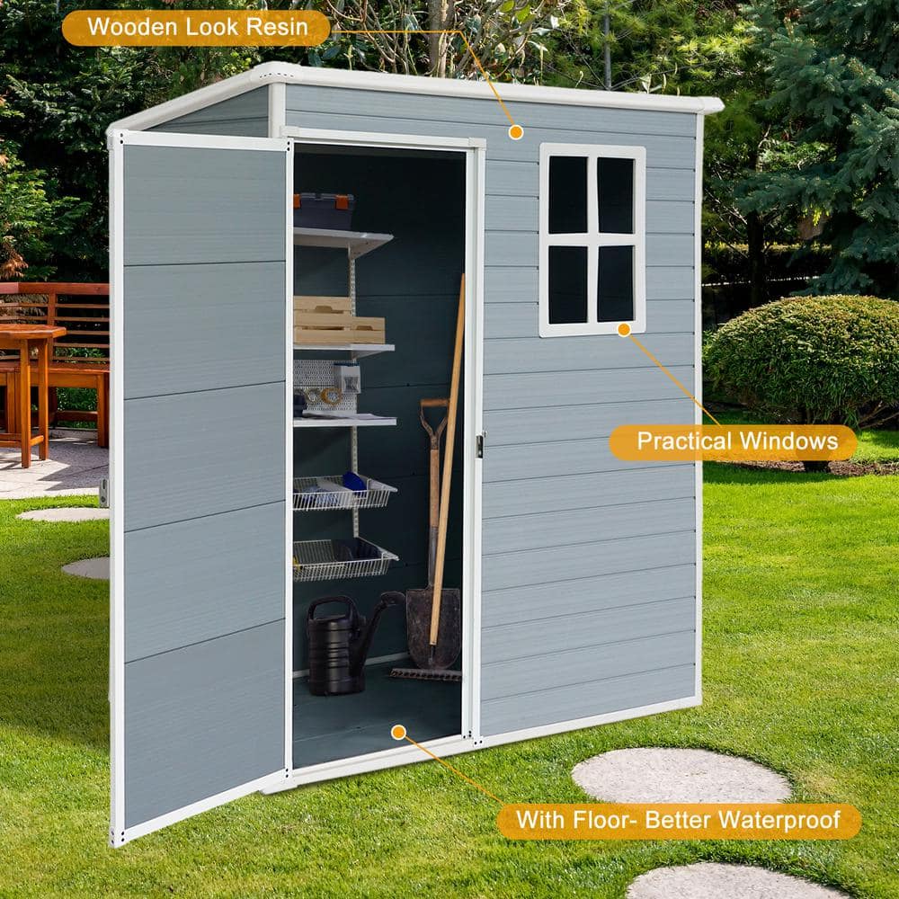 Gray Resin 5ft x 3ft Outdoor Storage Shed with Window