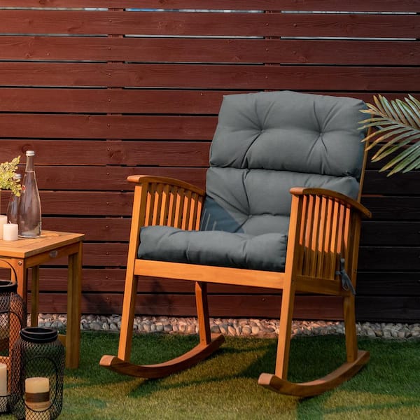 20 in. x 22 in. Gray Tufted Outdoor High Back Dining Chair Cushion with Non-Slip String Ties
