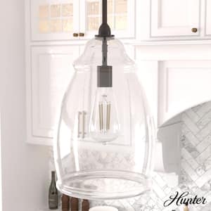 Dunshire 1-Light Noble Bronze Island Pendant Light with Clear Curved Vase Glass Shade