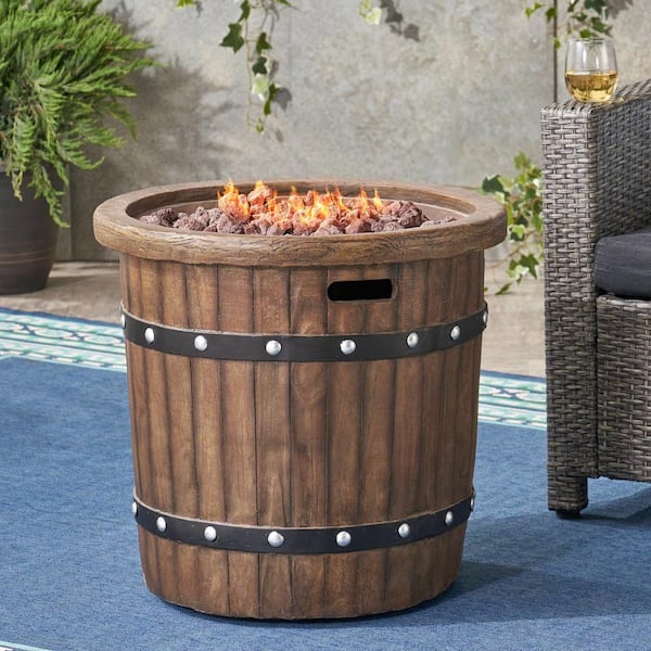 25 in. W x 24 in. H Iron Round Propane Burning Outdoor Fire Pit in Brown