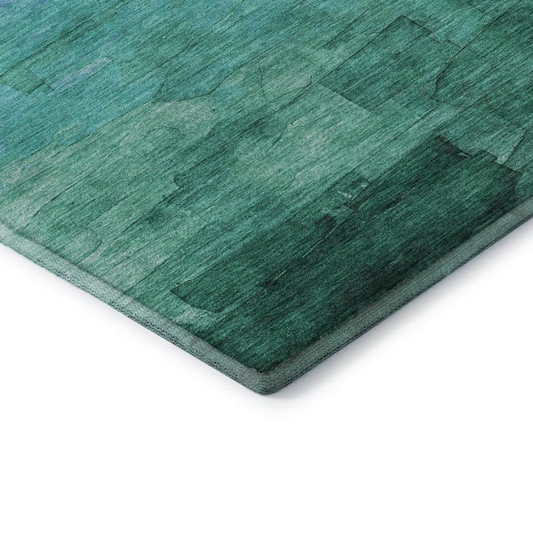Mayfield Premium Machine Washable Abstract AMF1465 Teal 2 ft. 3 in. x 7 ft. 6 in. Runner Rug