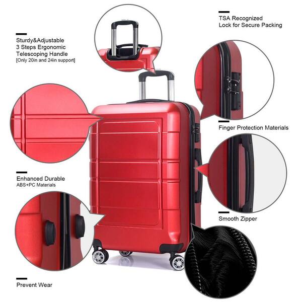 Wewdigi 3-Piece Red Spinner Luggage Set TSA Lock SSLK34 - The Home Depot