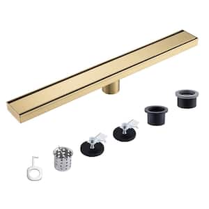 24 in. Stainless Steel Linear Shower Drain with Tile-in Cover in Brushed Gold