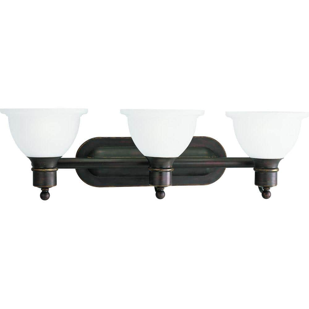 Madison Collection Three-Light Antique Bronze Etched Glass Traditional Bath Vanity Light