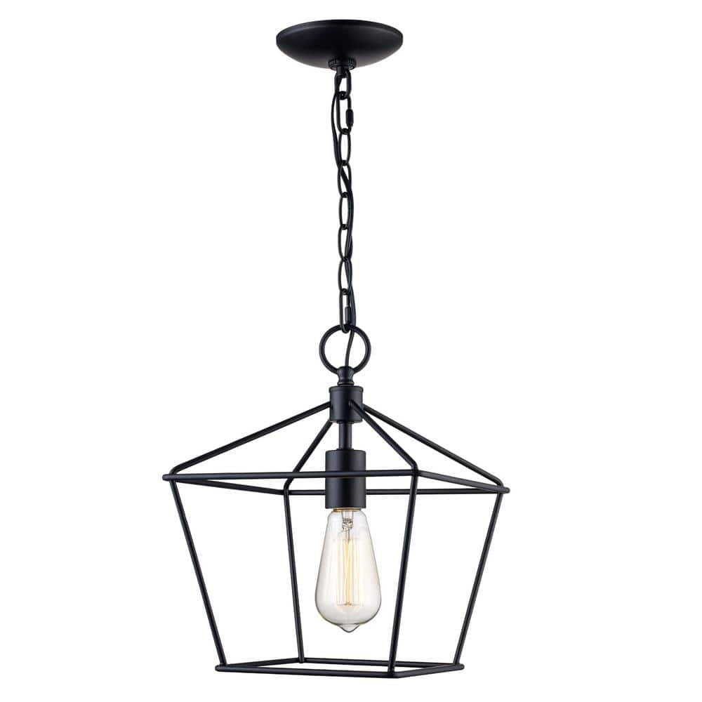 Farmhouse Industrial Black Metal Cage Mini Pendant Light