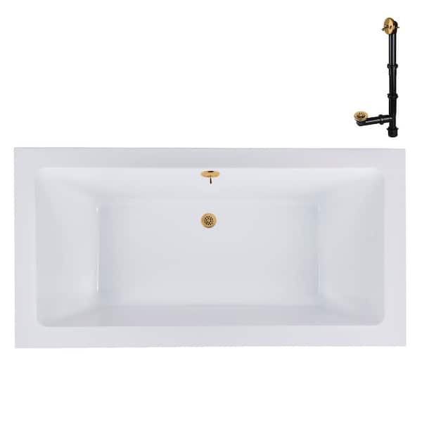 Streamline 60 in. x 32 in. Rectangular Acrylic Soaking Drop-In Bathtub, with Center Drain in Brushed Gold