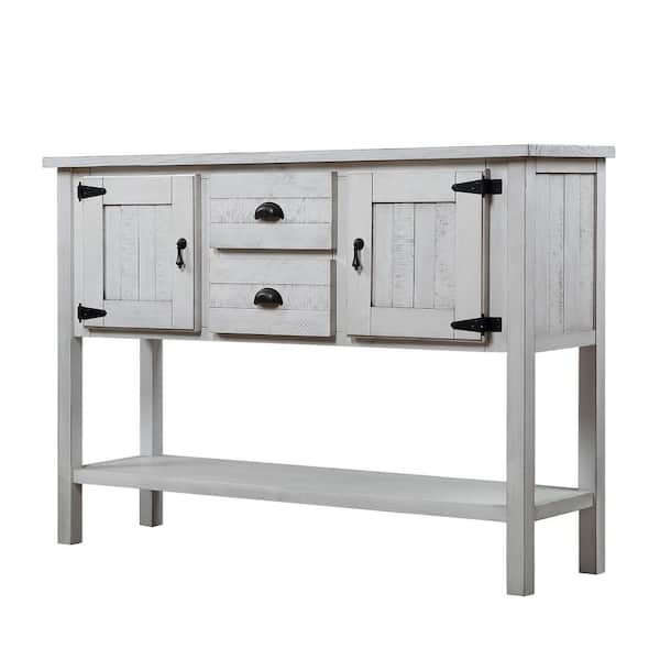Warren 46.5 in. Antique White Rectangle Pine Wood Console Table with 2 Drawers and Bottom Shelf