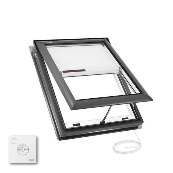 30-1/16 x 37-7/8 in. Electric Venting Deck Mount Skylight with Laminated LowE3 Glass, Solar Powered Room Darkening Shade