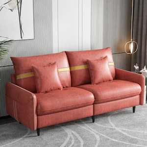 72.8 in. Orange Vintage Solid Wood Frame Tufted 2-Seats Sofa with Metal legs and 2-Pillows