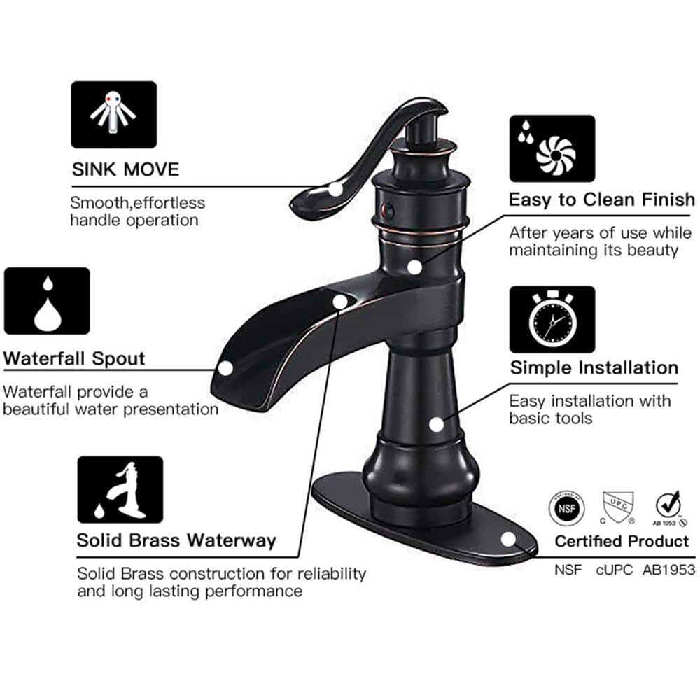 Oil Rubbed Bronze Single Handle Waterfall Bathroom Faucet