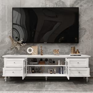 Modern White Wood TV Console Media Console Entertainment Center with Glass Doors, 4 Drawers Fits TV's up to 80 in.