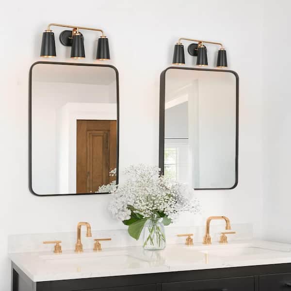 Santarbara 22.5 in. Modern 3-light Flat Black Cylinder Bathroom Wall Sconce, Dark Gold Vanity Light for Powder Room