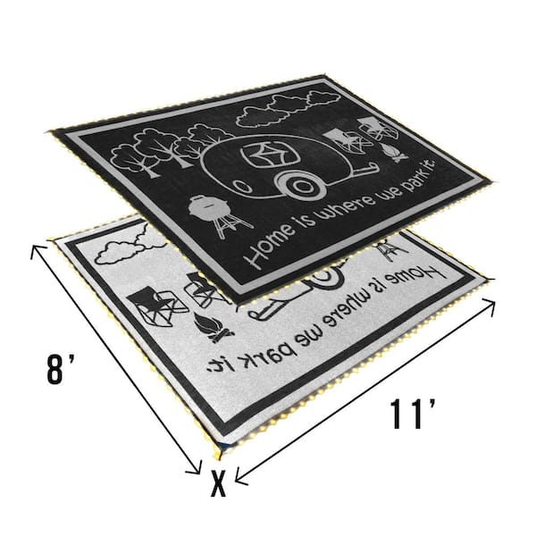 LED Illuminated 8' x 11' Patio/RV Reversible Floor Mat- Black/White