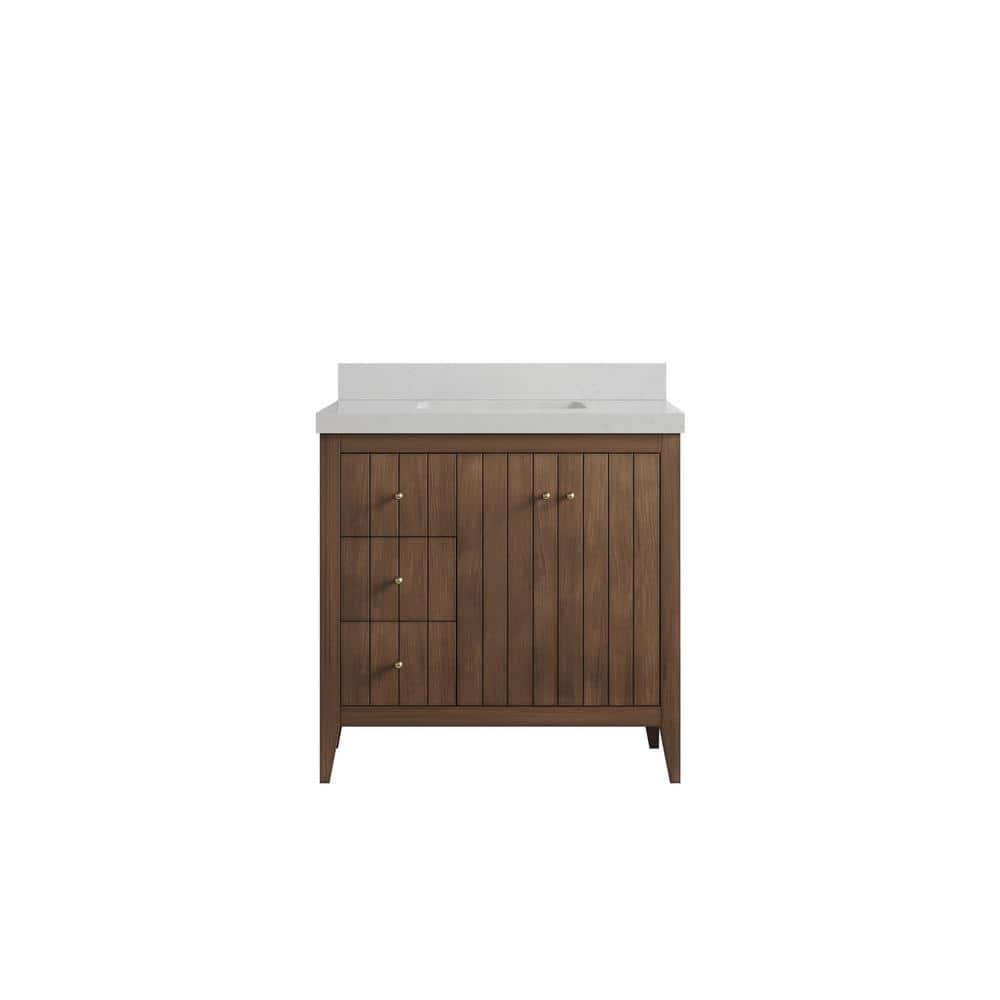 Atlanta Teak 36 in. W x 22 in. D x 36 in. H Single Sink Bath Vanity in Dark Natural with 2 in. Carrara qt. Top price history on PriceWatchPro