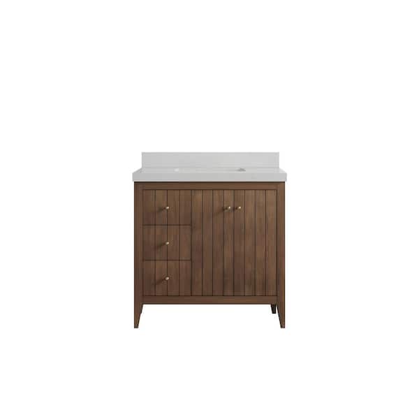 Willow Collections Atlanta Teak 36 in. W x 22 in. D x 36 in. H Single Sink Bath Vanity in Dark Natural with 2 in. Carrara qt. Top