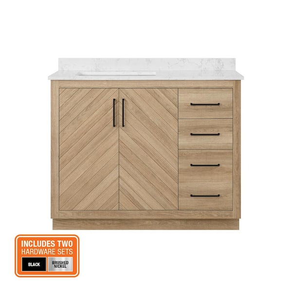 Huckleberry 42 in. Single Sink Weathered Tan Bath Vanity with White Engineered Marble Top (Assembled)